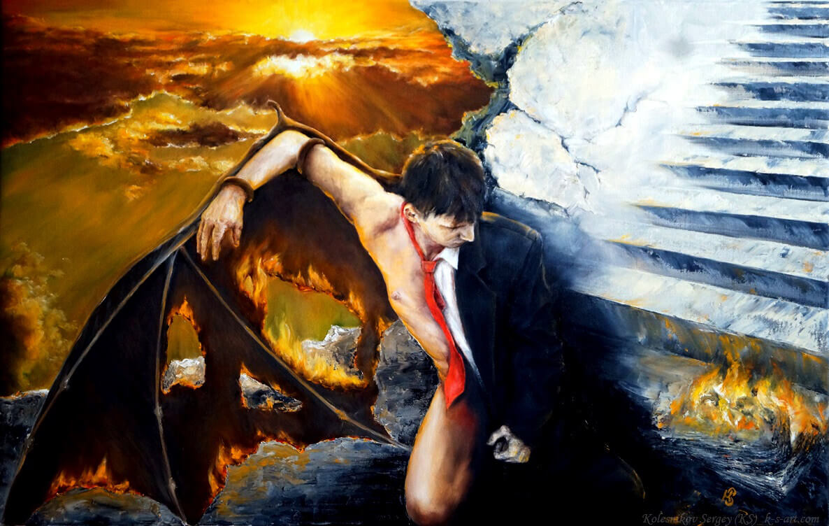 Икар - картина, автор Сергей Колесников (KS), холст, масло, 2016 год. Живопись, авторский стиль - интегральный реализм.