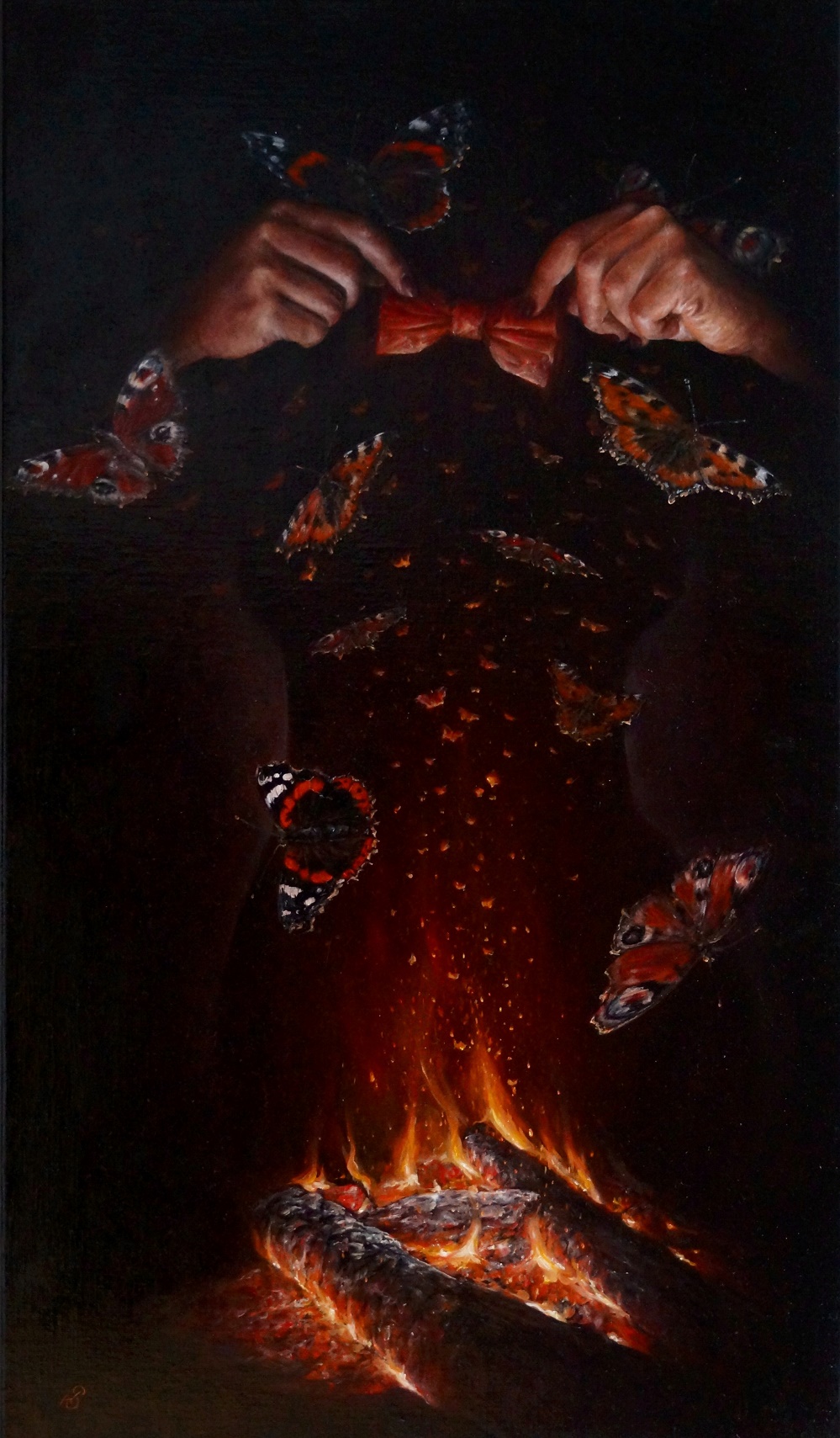 Картина "Бабочки", художник Сергей Колесников (KS), холст (лён, мелкое зерно), масло, 95x55 см, 2021 год. Живопись, авторский стиль - интегральный реализм.